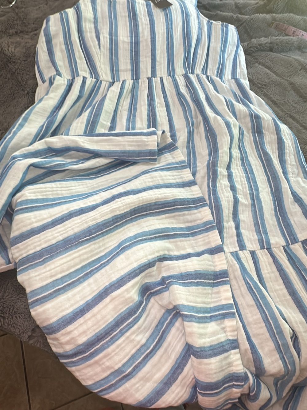 J. Jill NWT Light Blue and White Striped Tiered Maxi Dress pit-pit 21 (mix41) - Picture 5 of 8